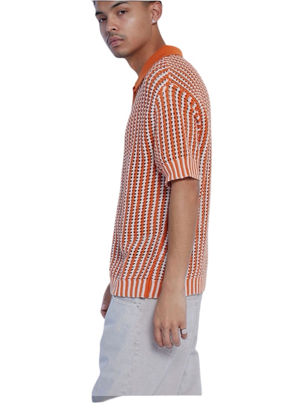Orange Crochet polo sweater. EUC - Picture 2 of 8